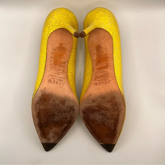 J CREW BRIGHT YELLOW CRACKLE LEATHER PUMPS - Picture 8 of 12